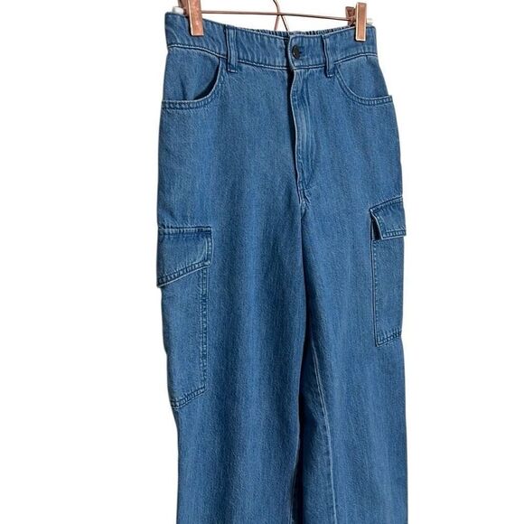 Uniqlo Denim Cotton Relaxed Fit Straight Leg Cargo Jeans Blue Size XS - Picture 2 of 6